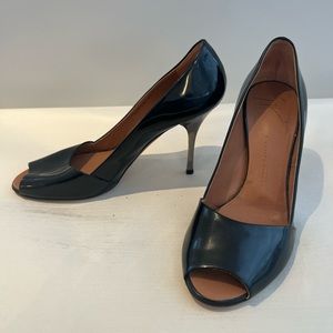 Giuseppe Zanotti Black Patent Open Toe Pump w/ Silver Stiletto Heel